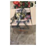 BOX OF ASST. CHRISTMAS DECOR & TREE CARD DISPLAY