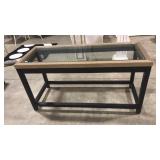 GLASS CONSOLE TABLE W/ RATTAN BORDER