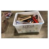 PAINTED PLASTIC TOY BIN W/ASST. TOYS
