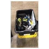 TOTE OF ASST. HOUSEHOLD: CORDS, SIGN, MISC