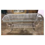 SILVERTONE METAL CONSOLE TABLE W/GLASS TOP