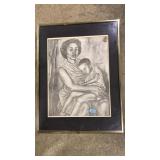 FRAMED CHARCOAL MOTHER & CHILD'BY EUGENE WHITE