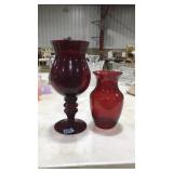 RUBY RED GLASS VASE AND PEDESTAL VASE