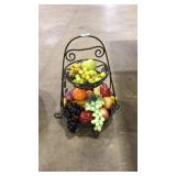 WROUGHT IRON 2 TIER FRUIT BASKET W/FAUX FRUIT
