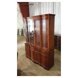 BREAKFRONT CHERRY CHINA CABINET W/GLASS SHELVES