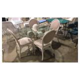 ROUND GLASS TABLE W/FLUTED BASED & 4 CHAIRS