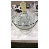 GLASS PUNCH BOWL WITH CUPS