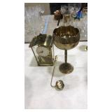 SCHATZ MANTLE CLOCK, BRASS CHALLICE, SNUFFER
