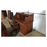2 PC. OAK ROLL TOP DESK WITH CHAIR