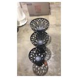 3 BLACK METAL STRAP URN PLANTERS