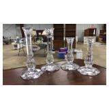 4 CLEAR GLASS SCALLOP CANDLESTICK HOLDERS
