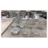 LOT OF CLEAR GLASS CANDLESTICK/CANDLE HOLDERS
