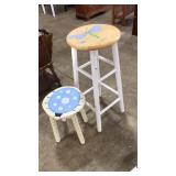 TWO HAND PAINTED STOOLS