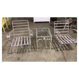 3 PC. WROUGH IRON PATIO SET: 2 CHAIRS & SIDE TABLE