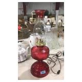 VNTG. RUBY RED GLASS OIL LAMP