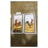PAIR OF TIN ROOSTER STOVETOP COVERS