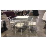 METAL&GLASS PATIO TABLE W/ 4 CHAIRS & TRAY
