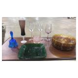 ASST. DEPRESSION GLASS: PINK, BLUE, GREEN, AMBER