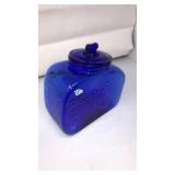 VNTG. COBALT BLUE GLASS "PEANUTS LIDDED" JAR