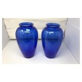 PAIR OF VNTG. COBALT BLUE RIBBED GLASS VASE