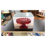 SHANNON CRYSTAL DUBLIN RED CAKE STAND, WITH BOX