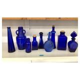 LOT OF ASST. COBALT BLUE GLASS BOTTLES