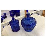 2 LIDDED COBALT BLUE CANDY DISHES