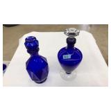 2 COBALT BLUE GLASS DECANTERS W/STOPPERS