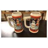 PAIR OF HOOTERS CHRISTMAS BEER STEINS