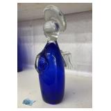 COBALT BLUE BLOWN GLASS ANGEL FIGURINE