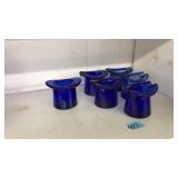 6 VNTG. COBALT BLUE GLASS TOPHAT ASHTRAYS