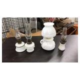 LOT OF SMALL MILK GLASS OIL LAMPS