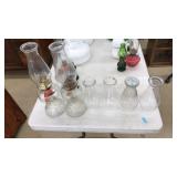 (2) GLASS OIL LAMPS WITH (6) GLASS SHADES