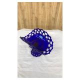 VNTG. COBALT BLUE GLASS PEDESTAL COMPOTE