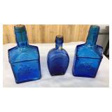 (3) COBALT BLUE GLASS FLASKS