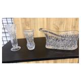 2 CUT GLASS BUD VASES & DECORATIVE BOWL