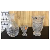 3 CUT GLASS CRYSTAL VASES