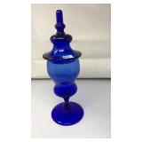 VNTG. COBALT BLUE MURANO GLASS VASE W/LID