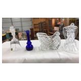 PRESSED GLASS SLEIGH & ANGEL FIGURINE AND BELL