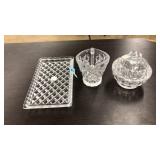 CUT GLASS CREAM, SUGAR AND TRAY
