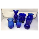 (6) ASST. COBALT BLUE GLASS VASES