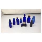 LOT OF ASST. SMALL BLUE MEDICINE BOTTLES