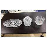 LEAD CRYSTAL GLASS TRAY, SUGAR AND CREAMER