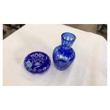 BOHEMIAN BLUE GLASS GOBLET & BOWL