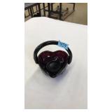 DARK PURPLE HEART SHAPED GLASS BASKET