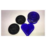 LOT OF COBLAT BLUE PAPER WEIGHTS & LIDDED JAR