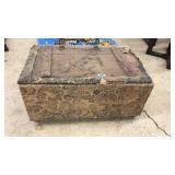 ANTQ. TRAVEL TRUNK ON WHEELS