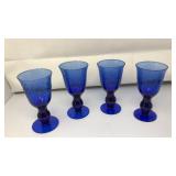 (4) VNTG. COBLAT BLUE EMBOSSED WINE GLASSES, FISH