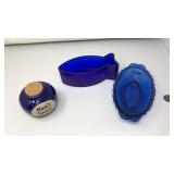 2 PC. COBALT BLUE GLASS TRAYS & MOM
