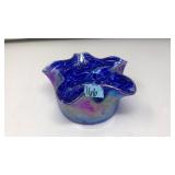 VNTG. COBALT BLUE CARNIVAL GLASS RUFFLE TRIM BOWL